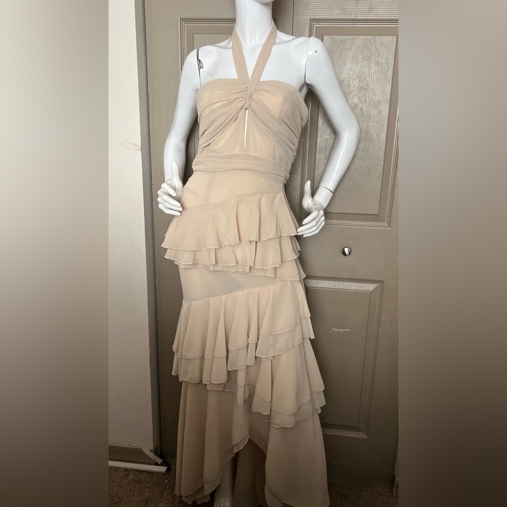 Champagne Strapless Ruffled Dress